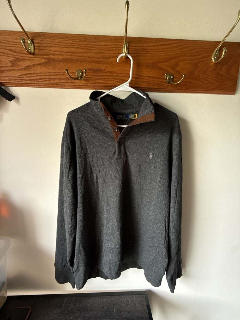Polo Ralph Lauren Herringbone Button Mock Neck Size L Gray